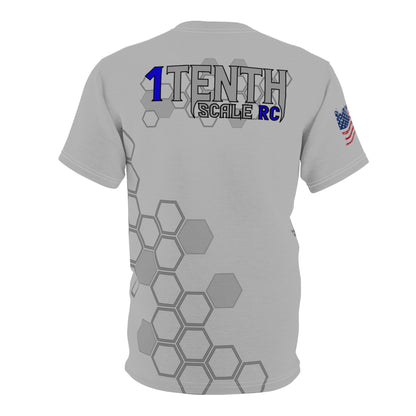 1Tenth - Light Weight T-Shirt - Grey Blue Hex Grid