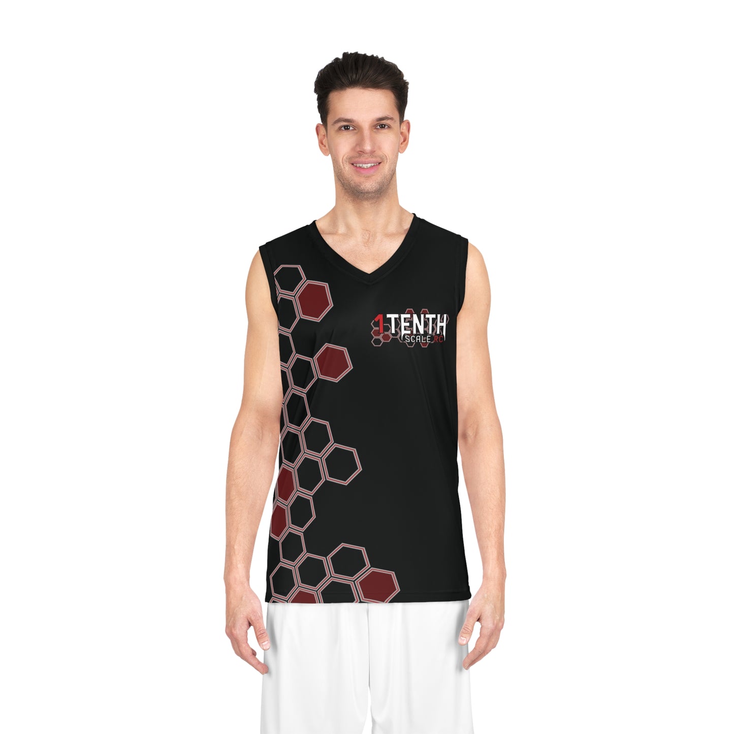 1Tenth Red and Black Basketball Jersey (AOP)